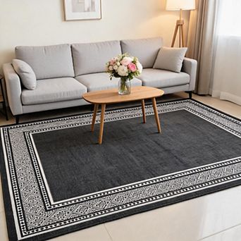 lxt-Modern Bordered Area Rugs Washable Geometric Rug Throw Carpet for Living Room Dining