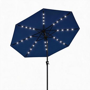 Patio Umbrella with Solar Lights, Outdoor Table Umbrella with 8 Durable Ribs, Tilt & Crank Mechanism