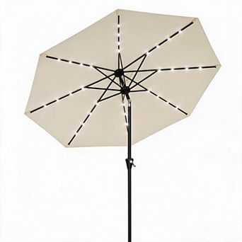 Patio Umbrella with Solar Lights, Outdoor Table Umbrella with 8 Durable Ribs, Tilt & Crank Mechanism