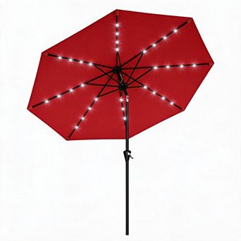 Patio Umbrella with Solar Lights, Outdoor Table Umbrella with 8 Durable Ribs, Tilt & Crank Mechanism