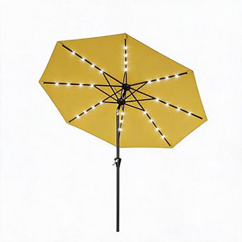 Patio Umbrella with Solar Lights, Outdoor Table Umbrella with 8 Durable Ribs, Tilt & Crank Mechanism