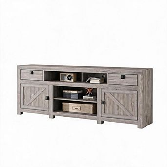 TV Stand for Living Room, Farmhouse Entertainment Center for 75/80 Inch TVs, Gray