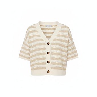 Womens Short Sleeve Striped Cardigan Sweaters Crochet Knit Button Down Shirts V Neck Summer Tops