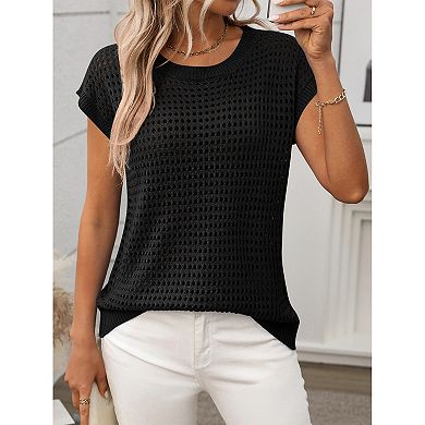 Womens Spring Tops Summer Shirts Crochet Cap Sleeve Sweater Pullover Cute Beach Vacation Clothes