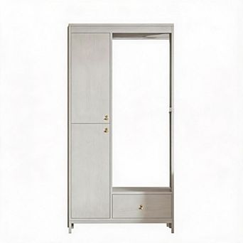Armoire Wardrobe Closet, Wood and Metal Frame Clothes Storage Organizer with Double Closed Doors