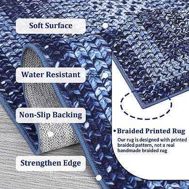 Modern Washable Area Rug - Boho Braided Print, Non Slip, Low Pile, Durable Soft Carpet