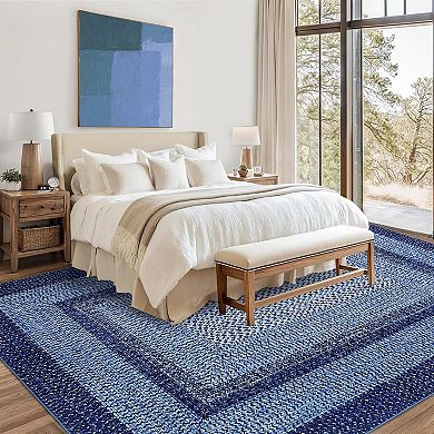 Modern Washable Area Rug - Boho Braided Print, Non Slip, Low Pile, Durable Soft Carpet