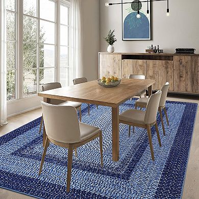 Modern Washable Area Rug - Boho Braided Print, Non Slip, Low Pile, Durable Soft Carpet