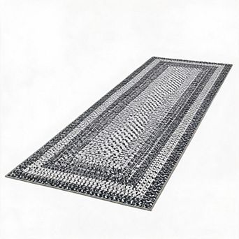 Modern Washable Area Rug - Boho Braided Print, Non Slip, Low Pile, Durable Soft Carpet