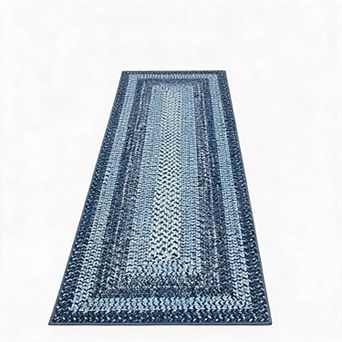 Modern Washable Area Rug - Boho Braided Print, Non Slip, Low Pile, Durable Soft Carpet