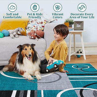 Washable Modern Area Rug Soft Low Pile, Non-Slip, Non-Shedding, Mark Resistant