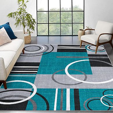 Washable Modern Area Rug Soft Low Pile, Non-Slip, Non-Shedding, Mark Resistant