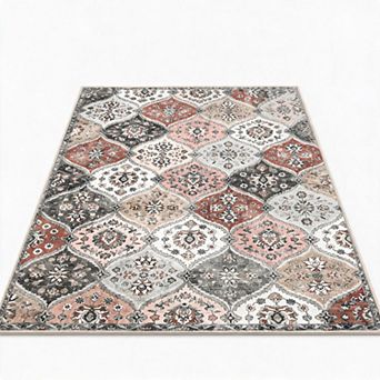 Vintage North African Trellis Runner Rug Non-Slip, Washable, Soft Low-Pile Carpet, Mark Resistant