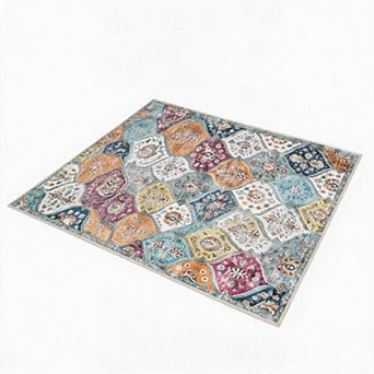Vintage North African Trellis Runner Rug Non-Slip, Washable, Soft Low-Pile Carpet, Mark Resistant