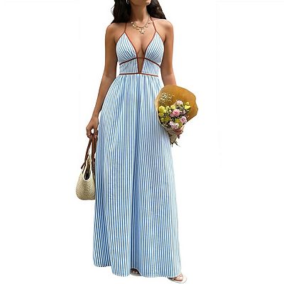 halter maxi dress vacation Wholesale Polka Dot Halter Maxi Dress Deep V Vacation Dress for your store