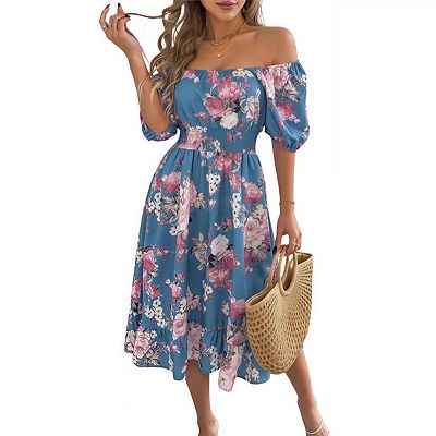 vacation midi dresses ZESICA Womens 2026 Summer Boho Wedding Guest Apricot XS #Size Chart Womens Summer Wrap Floral Midi