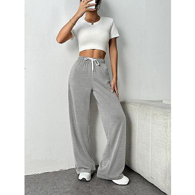 Womens Wide Leg Sweat Pants High Drawstring Waisted Baggy Sweatpants Workout Pants with Pockets