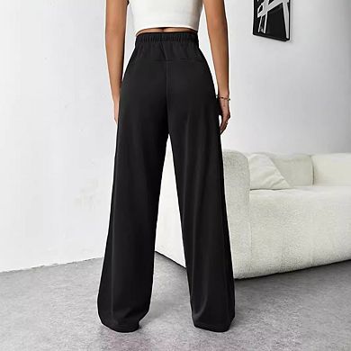 Womens Wide Leg Sweat Pants High Drawstring Waisted Baggy Sweatpants Workout Pants with Pockets