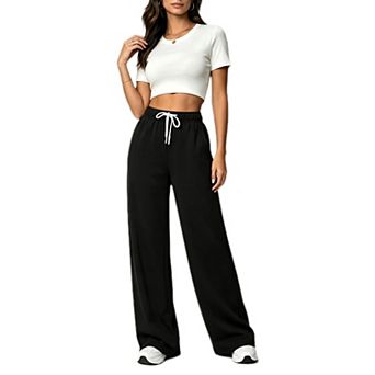 Womens Wide Leg Sweat Pants High Drawstring Waisted Baggy Sweatpants Workout Pants with Pockets
