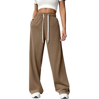 Womens Wide Leg Sweat Pants High Drawstring Waisted Baggy Sweatpants Workout Pants with Pockets