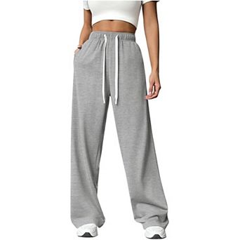 Womens Wide Leg Sweat Pants High Drawstring Waisted Baggy Sweatpants Workout Pants with Pockets