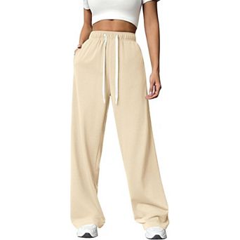 Womens Wide Leg Sweat Pants High Drawstring Waisted Baggy Sweatpants Workout Pants with Pockets