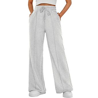 Women's Wide Leg Sweatpants Causal High Waisted Drawstring Loose Yoga Pants with Pockets