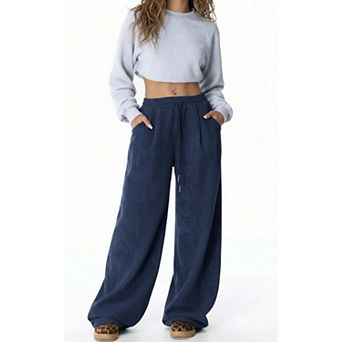 Womens Wide Leg Pants Casual Loose Drawstring Elastic Waist Palazzo Pants Baggy Trousers with Pocket