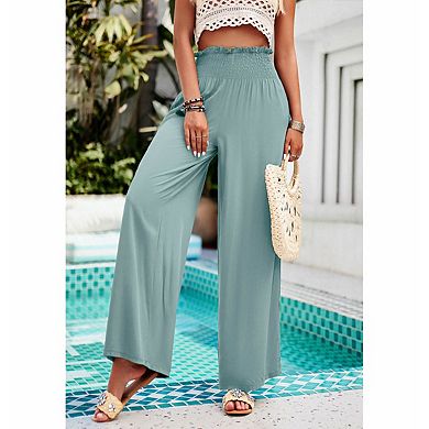 Women's Ruffle Waist Wide Leg Casual Pants