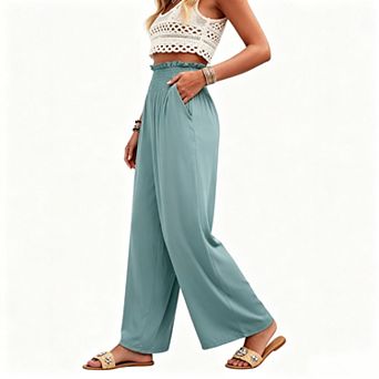 Women's Ruffle Waist Wide Leg Casual Pants