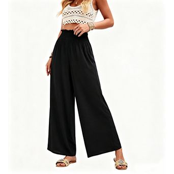 Women's Ruffle Waist Wide Leg Casual Pants