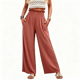 Women's Ruffle Waist Wide Leg Casual Pants