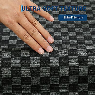Soft Washable Area Rug Checkered Waffle Print, Non-Slip, Low Pile, Thin & Mark Resistant Carpet