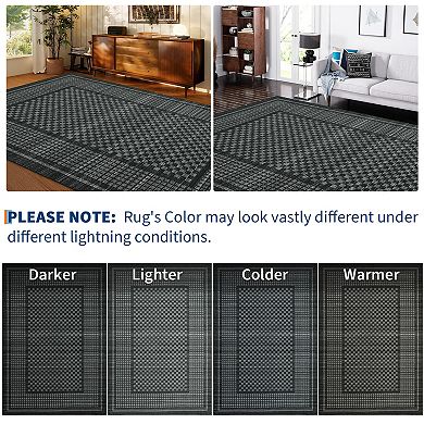 Soft Washable Area Rug Checkered Waffle Print, Non-Slip, Low Pile, Thin & Mark Resistant Carpet