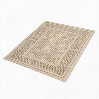 Soft Washable Area Rug Checkered Waffle Print, Non-Slip, Low Pile, Thin & Mark Resistant Carpet