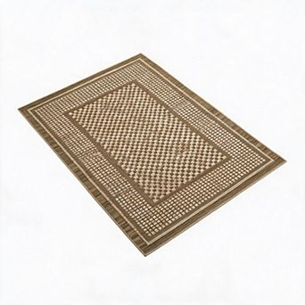 Soft Washable Area Rug Checkered Waffle Print, Non-Slip, Low Pile, Thin & Mark Resistant Carpet