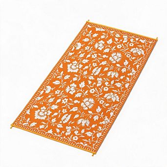 Floral Outdoor Rug, Waterproof Rug, Reversible Plastic Straw Rugs, Foldable Lightweight UV Carpet