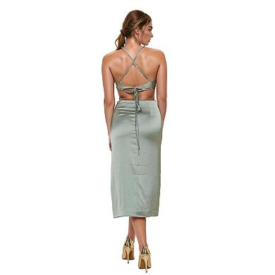 Sleeveless Satin Midi Dress