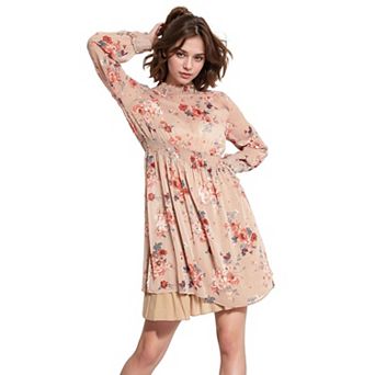 Floral Smocked Mock Neck Dress