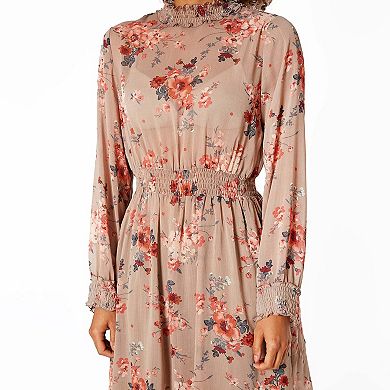 Floral Smocked Mock Neck Dress