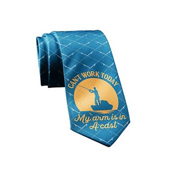 Can't Work Today My Arm Is In a Cast Fishing Tie Funny Fisherman Necktie