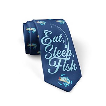 Eat Sleep Fish Necktie Funny Fishing Novelty Tie for Men