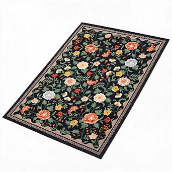 Washable Floral Area Rug - Soft Low Pile Non-Slip Carpet - Modern Farmhouse Accent