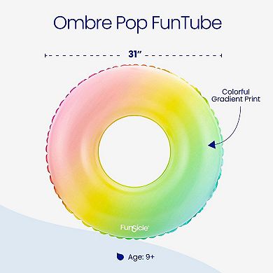 Funsicle Ombre Pop FunTube, 31” Inflatable Pool Float, Multicolor, Age 9 and up