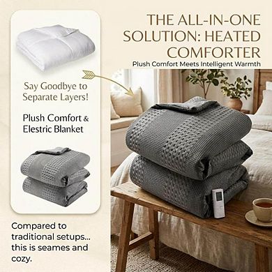 Waffle Heated Comforter Blanket with LCD Controller, 6 Heat Settings & 2-10H Timer