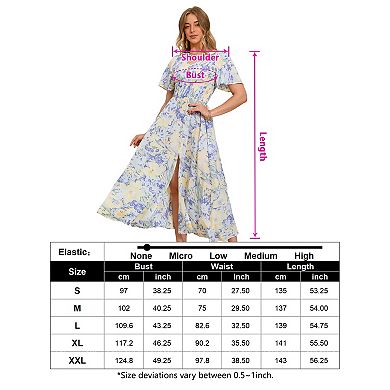 Women's Floral Print Slit Maxi Dress with Flutter Sleeves