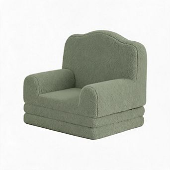 2-in-1 Convertible Kids Sofa Chair, Soft Sherpa Washable Cover, Crown Design, - Fold Out Cozy Couch