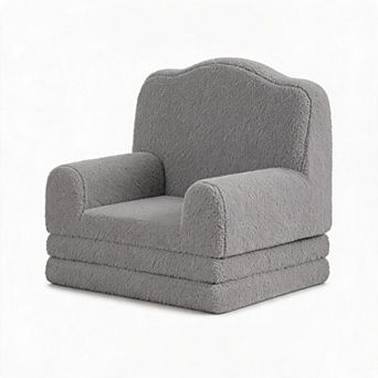 2-in-1 Convertible Kids Sofa Chair, Soft Sherpa Washable Cover, Crown Design, - Fold Out Cozy Couch