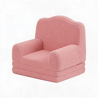 2-in-1 Convertible Kids Sofa Chair, Soft Sherpa Washable Cover, Crown Design, - Fold Out Cozy Couch