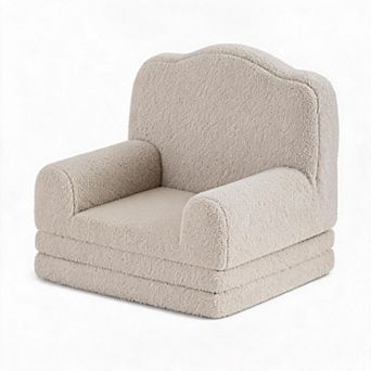 2-in-1 Convertible Kids Sofa Chair, Soft Sherpa Washable Cover, Crown Design, - Fold Out Cozy Couch